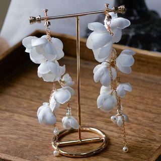Wedding Flower Dangle Earring 1 Pair - Clip On Earrings - White - One Size