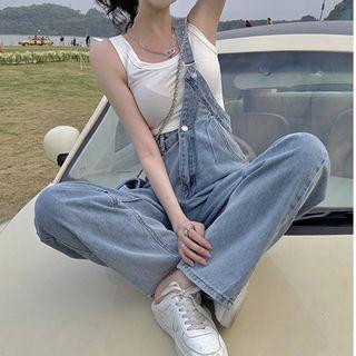 Denim Loose Fit Jumper Pants / Long-sleeve Mesh Top