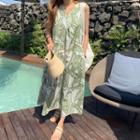 Hemp Blend Foliage Maxi Sundress Green - One Size