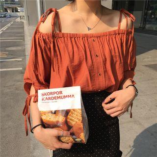 3/4-sleeve Tie-shoulder Top