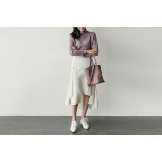 Zip-back Ruffle-hem Midi Skirt