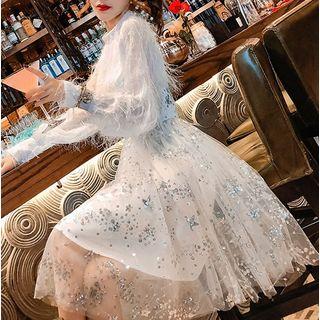 Fringe Long-sleeve Party A-line Dress
