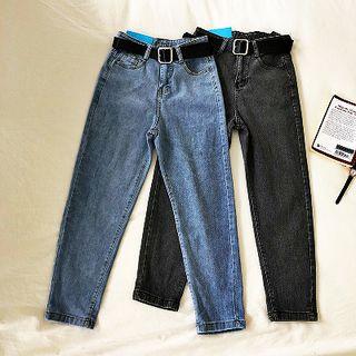 Plain High-waist Cropped Pants With Belt