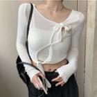 Long-sleeve Tie-strap Cutout Crop Top / Cropped Camisole Top
