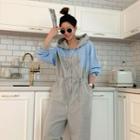 Two-tone Hoodie Jogger Jumpsuit Gray - One Size