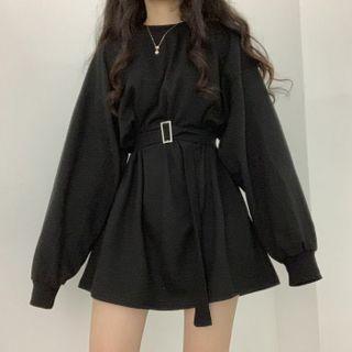 Plain Belted Mini T-shirt Dress
