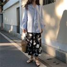 Long-sleeve Plain Shirt / Floral Printed Pants