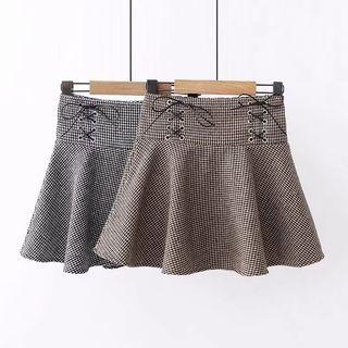 Plain Lace-up Mini A-line Skirt