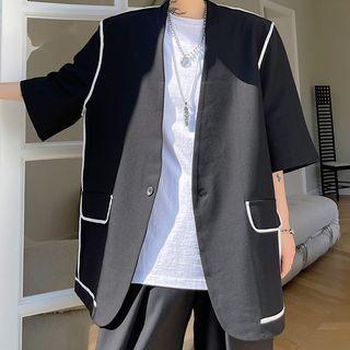 Elbow-sleeve Contrast Trim Blazer