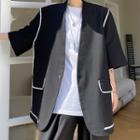 Elbow-sleeve Contrast Trim Blazer