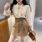 Ribbon Neck Blouse / A-line Skirt