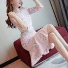 3/4-sleeve Chevron A-line Dress