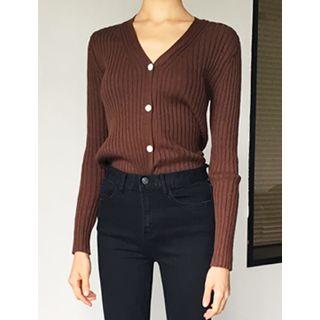 V-neck Ribbed Wool Blend Cardigan