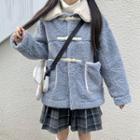 Faux Shearling Toggle Jacket / Plaid Mini A-line Skirt