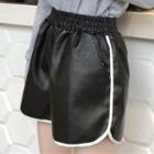 Contrast Trim Faux-leather Shorts As Shown In Figure - One Size