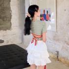 Set : Short-sleeved Top + Irregular A-line Skirt