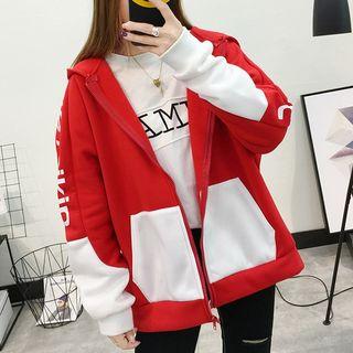 Two-tone Lettering Zip-up Hoodie