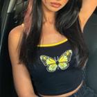 Spaghetti Strap Butterfly Print Crop Camisole Top