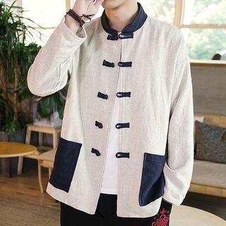 Dual-pocket Linen Frog-buttoned Jacket