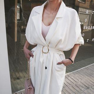 Drop-shoulder Belted Twill Coat