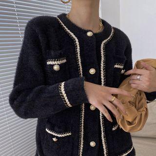 Faux Furry Contrast Trim Coat