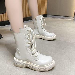Lace-up Faux Leather Platform Short Boots
