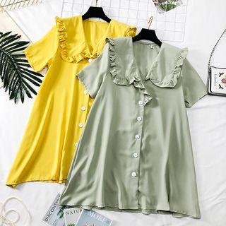 Loose-fit Ruffled-trim A-line Shirtdress