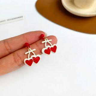 Heart Cherry Drop Earring 1 Pair - Off-white & Red - One Size