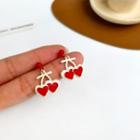 Heart Cherry Drop Earring 1 Pair - Off-white & Red - One Size