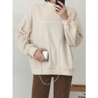 Mock-neck Lettering Brushed-fleece Pullover