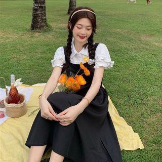 Short-sleeve Ruffled Shirt + Overall Dress