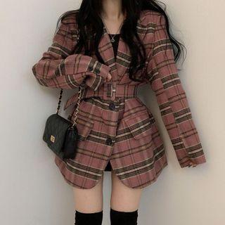 Plaid Elastic-waist Blazer