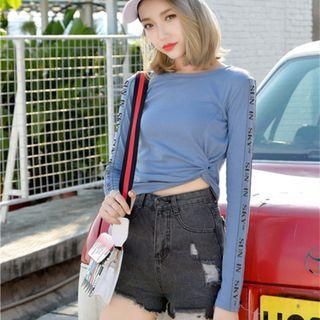 Asymmetrical Long-sleeve Lettering T-shirt