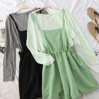 Set: Long-sleeve T-shirt + Spaghetti Strap Jumper Shorts