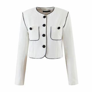 Contrast Trim Pocket Detail Jacket / Mini A-line Skirt / Set