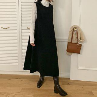 Corduroy Flared Long Overall Dress
