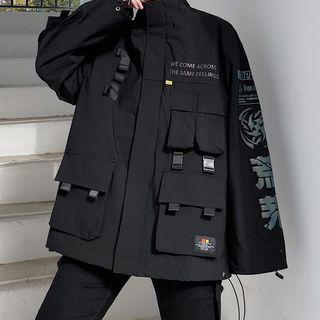 Reflective Lettering Cargo Zip-up Jacket