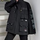 Reflective Lettering Cargo Zip-up Jacket