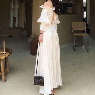 Long-sleeve Off-shoulder Ruffled Maxi Dress