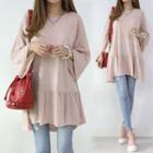 Wide-sleeve Ruffle-hem Long Top