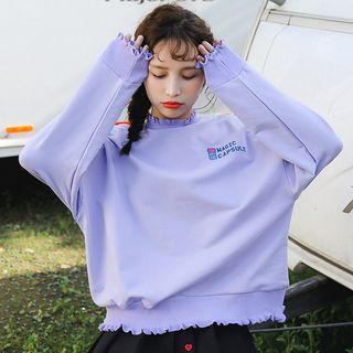Mock-neck Embroidered Sweatshirt Purple - One Size