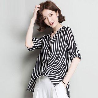Short-sleeve Stripe Chiffon Top