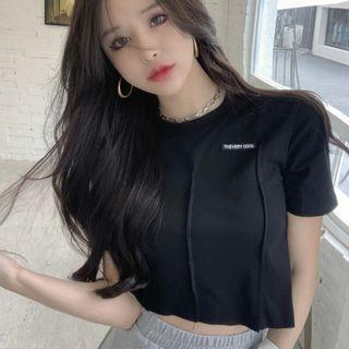Crewneck Embroider Striped Cropped Top