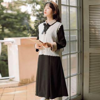 Peter Pan Collar Long-sleeve Plain Dress