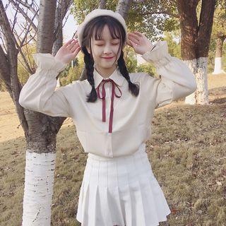 Bell-sleeve Shirt / Lettering Zip Jacket