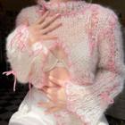 Contrast Mock Neck Long Sleeve Cut-out Cropped Sweater