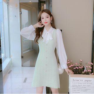 Set: Long-sleeve Top + Patterned Sleeveless Dress