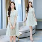 Short-sleeve Lace Collar Floral A-line Dress