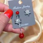 Non-matching Rhinestone Snowflake Dangle Earring 1 Pair - Silver - One Size