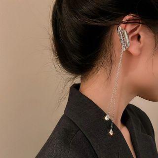 Rhinestone Fringed Alloy Cuff Earring 1 Pc - Silver - One Size